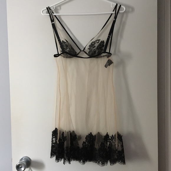 New I.D. SARRIERI Ivory Tulle Mesh Chemise w/ Black Embroidery L - Picture 2 of 7